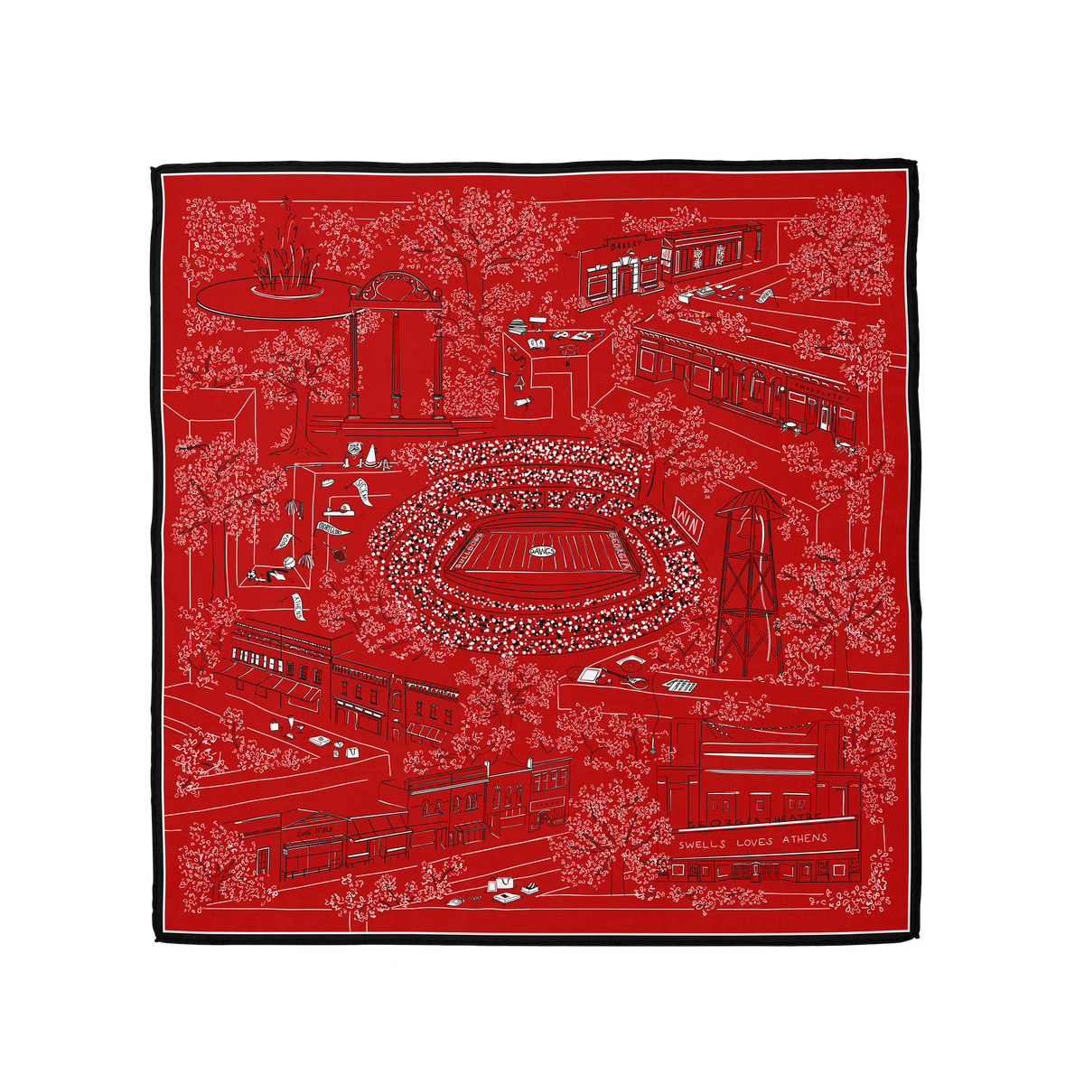 georgia stadium-swells-athens-gameday-scarf-in-red-and-black