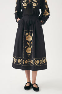 Ila Hand Embroidered Silk Detailed Skirt in Black *FINAL SALE*