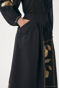 Ila Hand Embroidered Silk Detailed Skirt in Black *FINAL SALE*