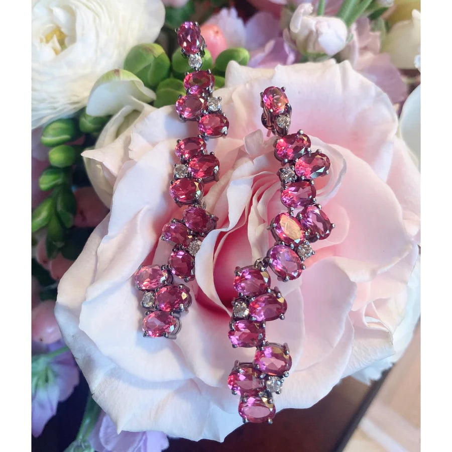 Diamond and Pink Topaz Earrings *FINAL SALE*