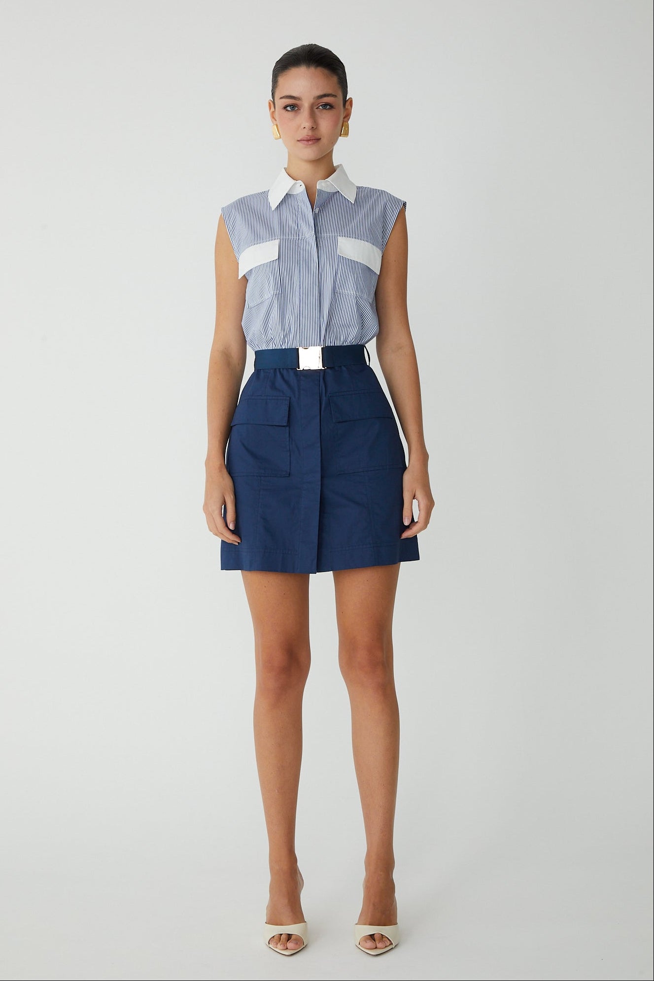blue and white stripe mini dress Motel Kagari Mixed Stripe Straplessip Asymmetric Dress in Dgnal Strp Lght Blue at Nordstrom, Size Medium
