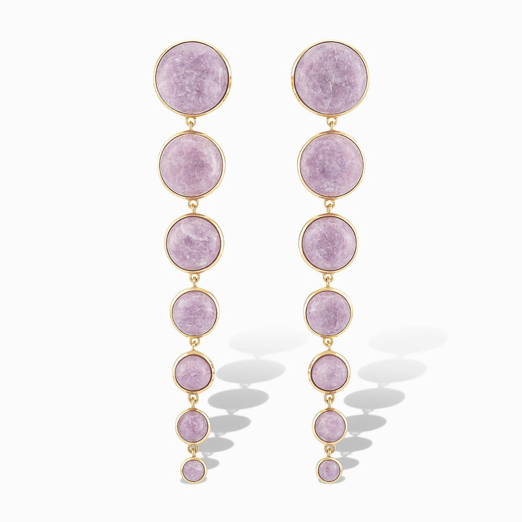 Dropping Circles Statement Earrings in Lepidolite
