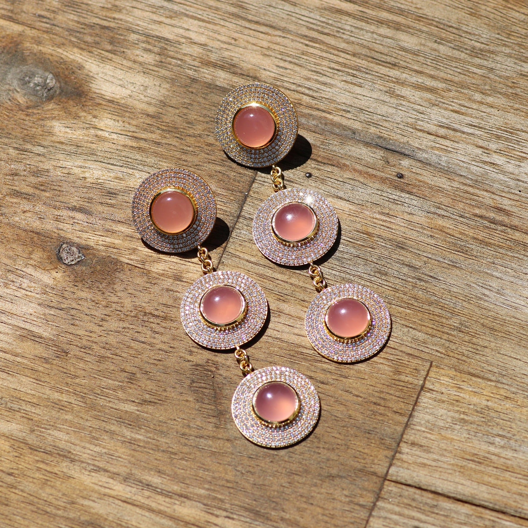 Melissa Sparklers Statement Earrings in Pink Chalcedony