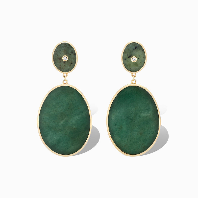 Olympic Statement Earrings in Nephrite Jade/Green Aventurine