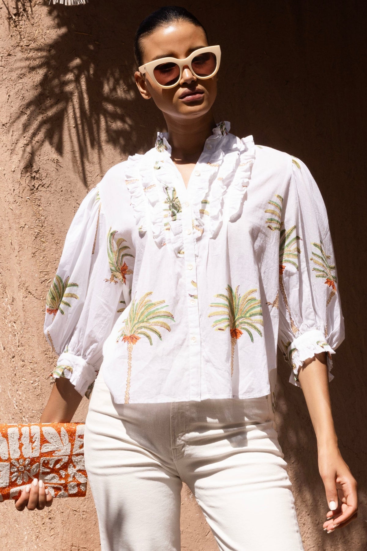 ruffle button up blouse