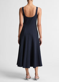 Seamed Cotton-Blend Square-Neck Dress in Eclipse