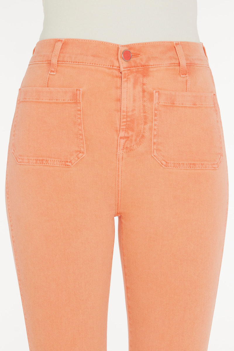 High Waist Slim Kick Jean With Patch Pockets in Grapefruit