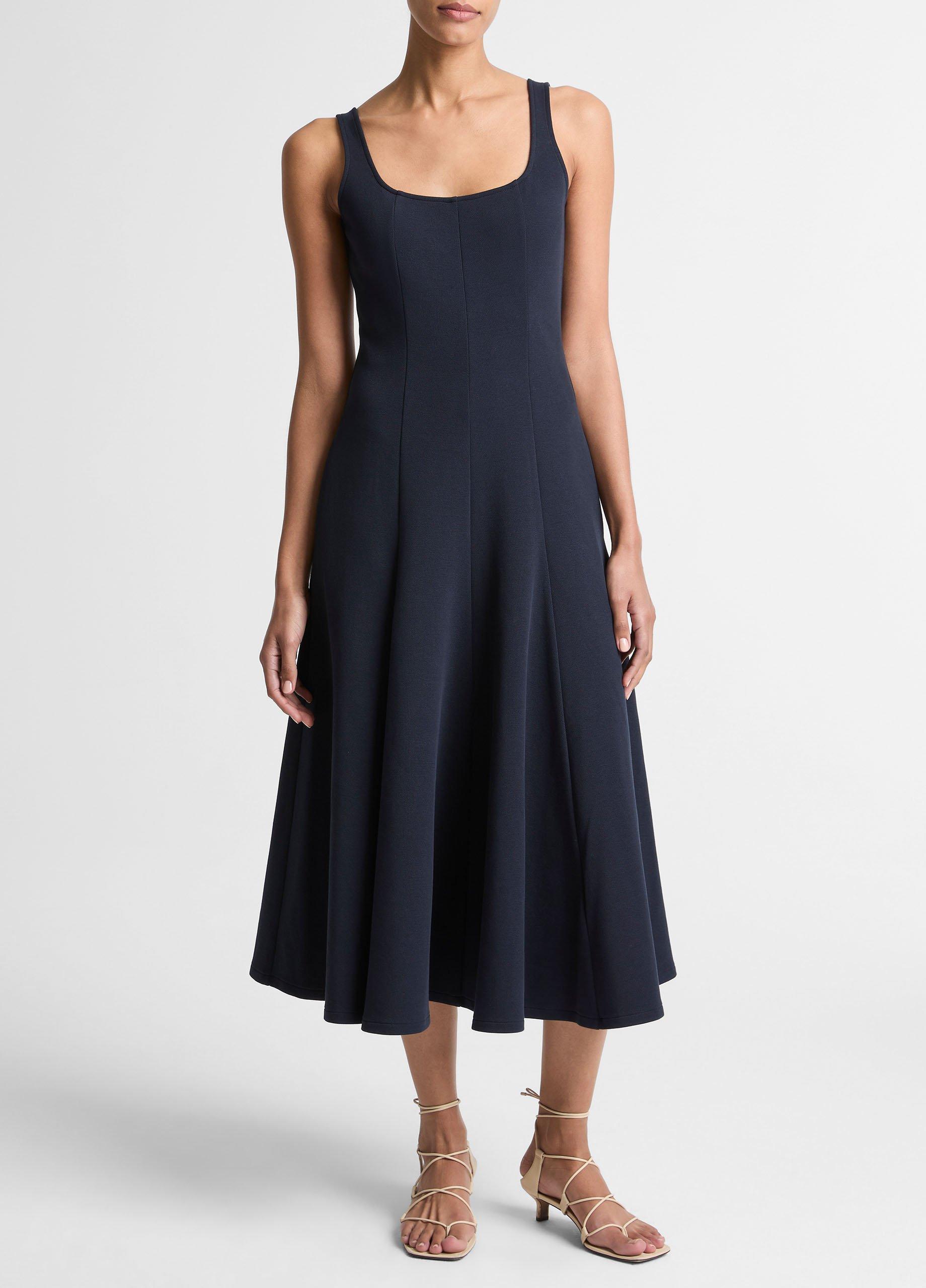 Seamed Cotton-Blend Square-Neck Dress in Eclipse