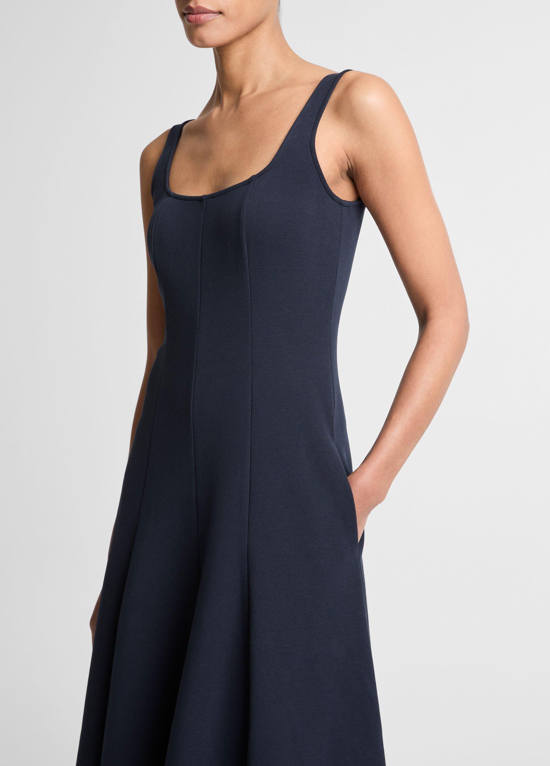 Seamed Cotton-Blend Square-Neck Dress in Eclipse
