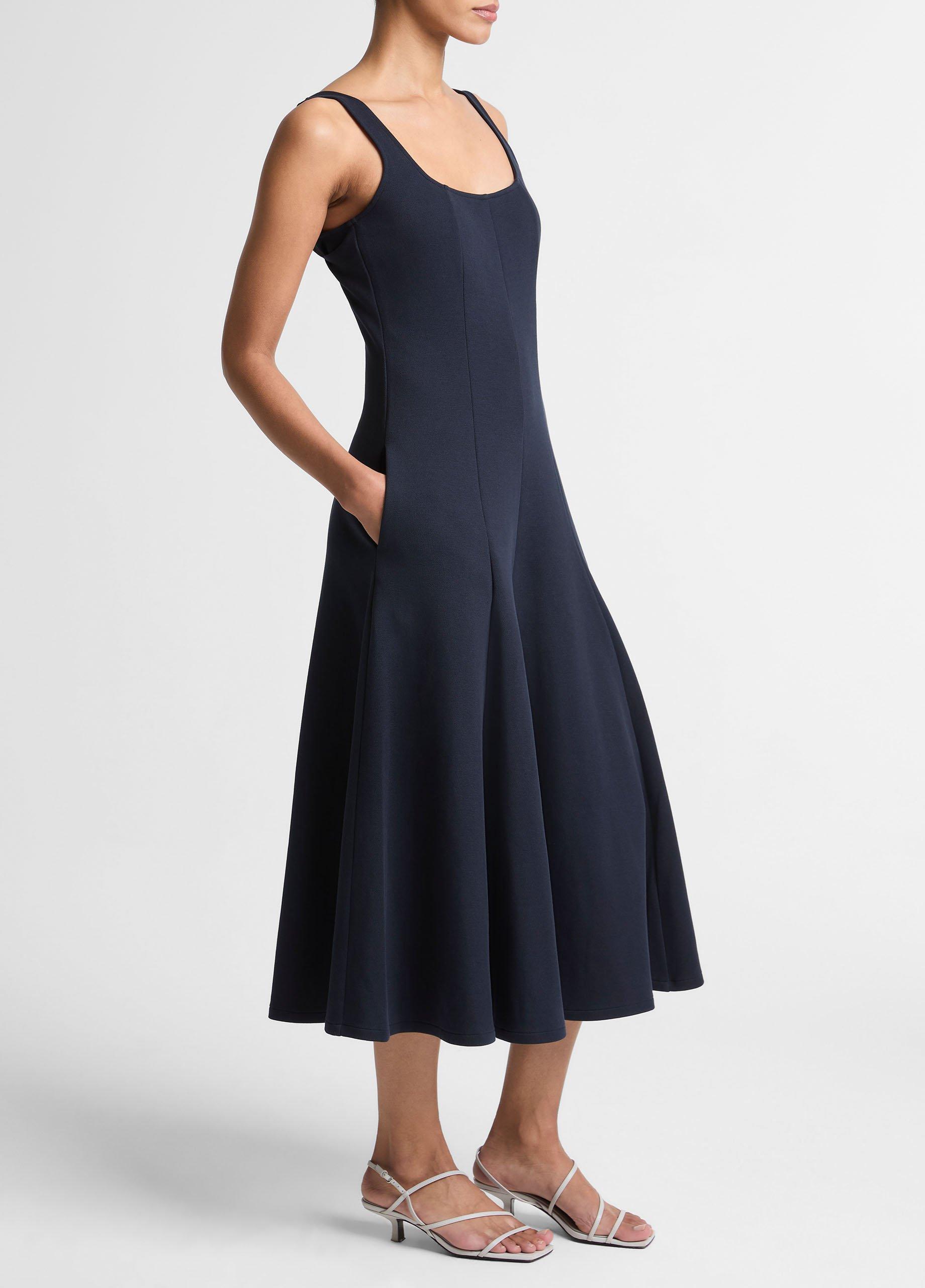 Seamed Cotton-Blend Square-Neck Dress in Eclipse