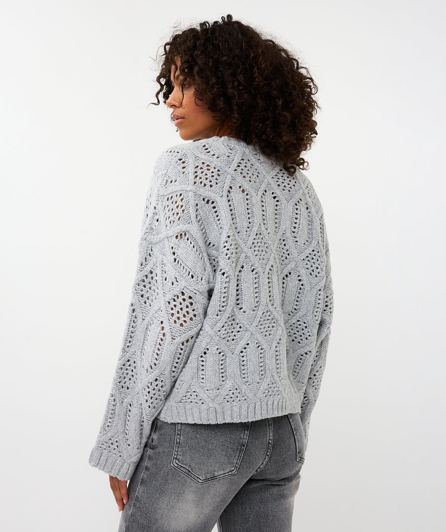 Esqualo Open Cable Knit Sweater in Light Grey – Poppy's of Atlanta