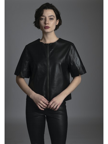 Leather T-Shirt in Black