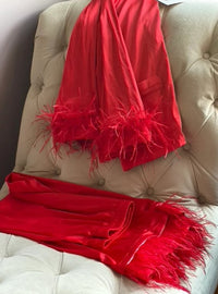 Feather Satin Pajamas in Red